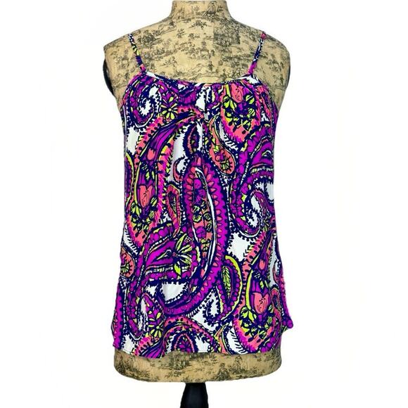 Alice & Trixie Sz S Silk Blouse Sleeveless Ruffles Colorful Paisley Size S - Picture 2 of 14